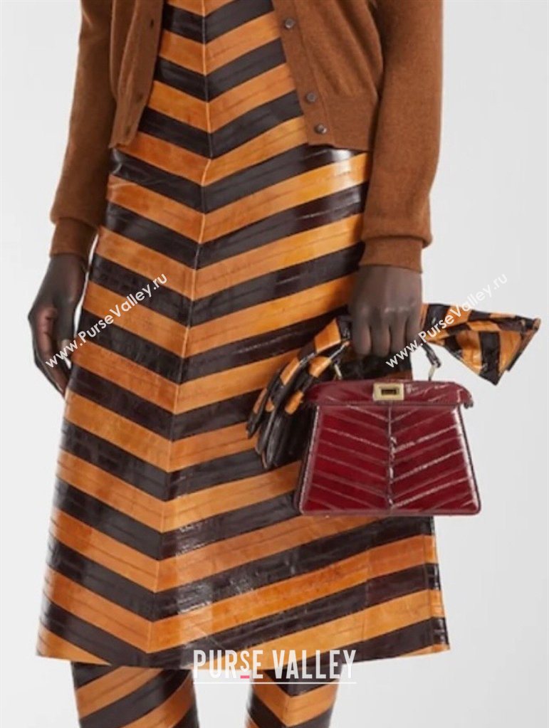 Fendi Peekaboo ISeeU Petite Bag in Shiny Chevron Eel Embossed Leather Burgundy 2026 8701 (CL-260409104)