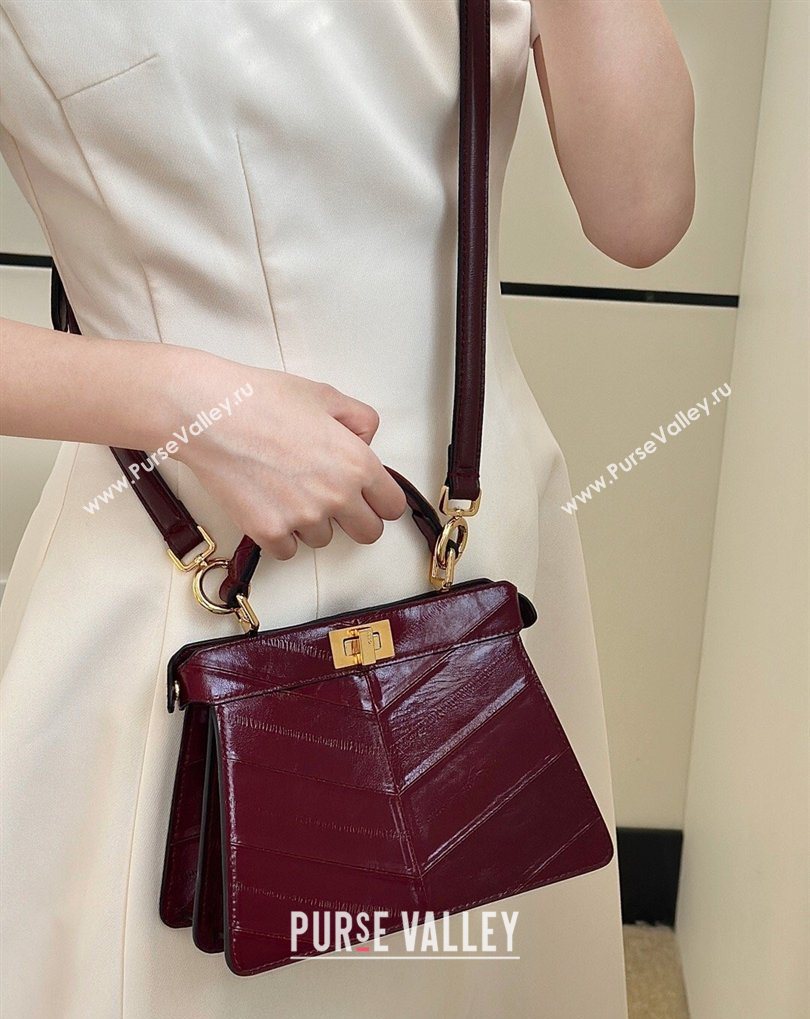 Fendi Peekaboo ISeeU Petite Bag in Shiny Chevron Eel Embossed Leather Burgundy 2026 8701 (CL-260409104)