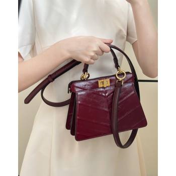 Fendi Peekaboo ISeeU Petite Bag in Shiny Chevron Eel Embossed Leather Burgundy 2026 8701 (CL-260409104)