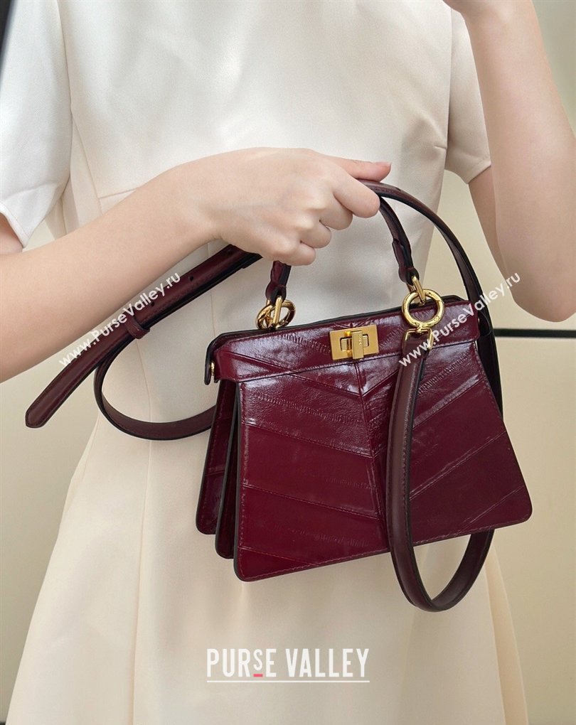 Fendi Peekaboo ISeeU Petite Bag in Shiny Chevron Eel Embossed Leather Burgundy 2026 8701 (CL-260409104)