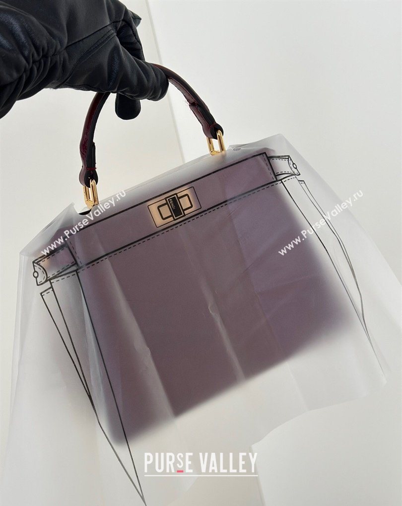 Fendi Peekaboo ISeeU Petite Bag in Shiny Chevron Eel Embossed Leather Burgundy 2026 8701 (CL-260409104)
