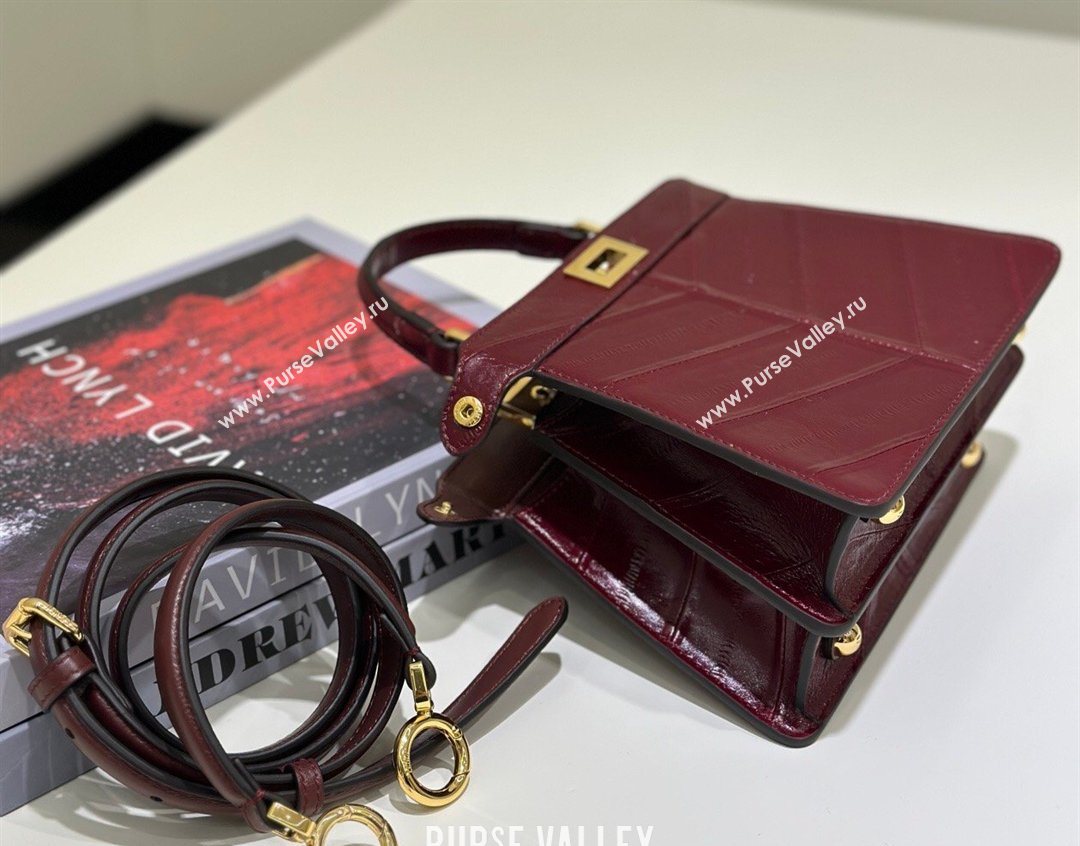 Fendi Peekaboo ISeeU Petite Bag in Shiny Chevron Eel Embossed Leather Burgundy 2026 8701 (CL-260409104)