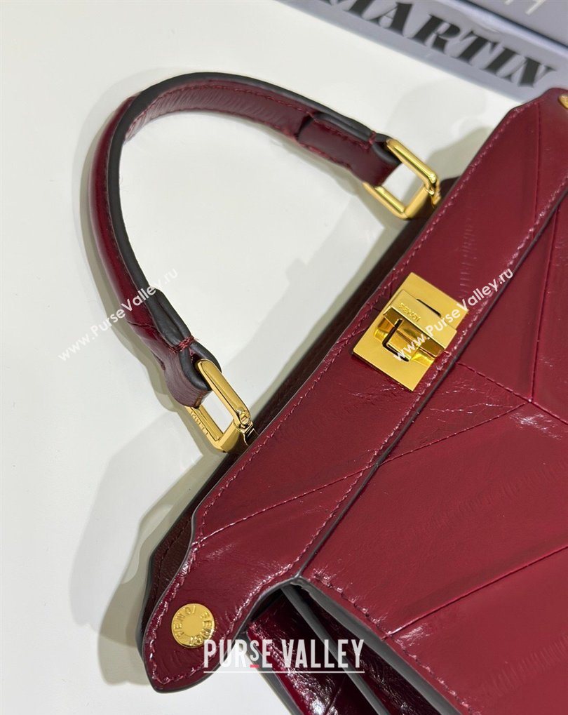 Fendi Peekaboo ISeeU Petite Bag in Shiny Chevron Eel Embossed Leather Burgundy 2026 8701 (CL-260409104)