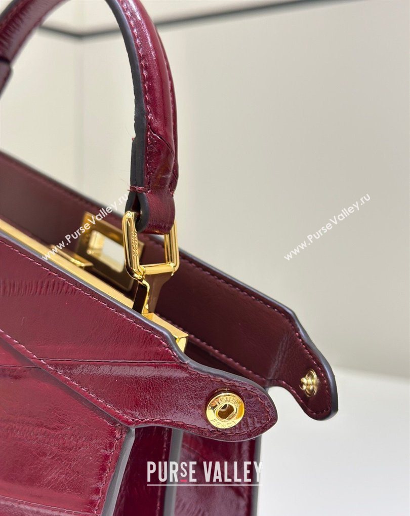 Fendi Peekaboo ISeeU Petite Bag in Shiny Chevron Eel Embossed Leather Burgundy 2026 8701 (CL-260409104)
