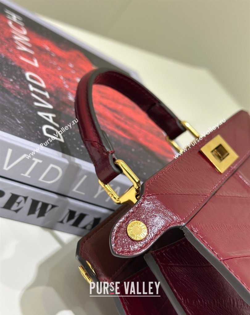 Fendi Peekaboo ISeeU Petite Bag in Shiny Chevron Eel Embossed Leather Burgundy 2026 8701 (CL-260409104)