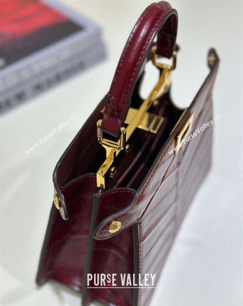 Fendi Peekaboo ISeeU Petite Bag in Shiny Chevron Eel Embossed Leather Burgundy 2026 8701 (CL-260409104)