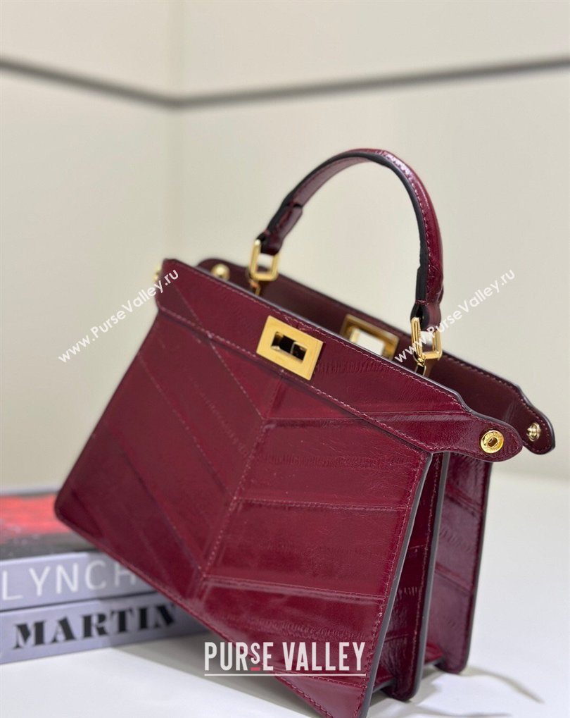 Fendi Peekaboo ISeeU Petite Bag in Shiny Chevron Eel Embossed Leather Burgundy 2026 8701 (CL-260409104)