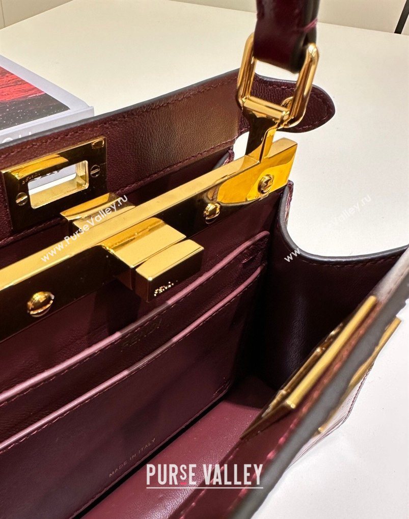 Fendi Peekaboo ISeeU Petite Bag in Shiny Chevron Eel Embossed Leather Burgundy 2026 8701 (CL-260409104)