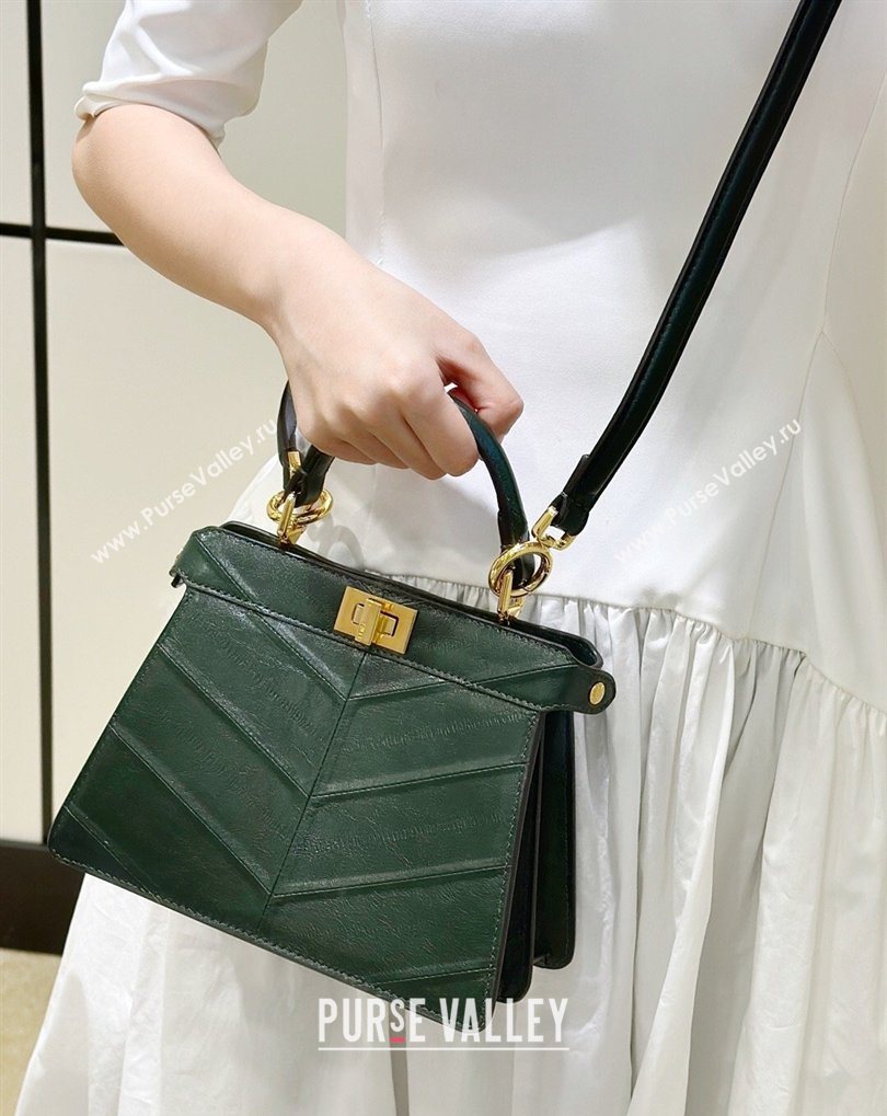Fendi Peekaboo ISeeU Petite Bag in Shiny Chevron Eel Embossed Leather Green 2026 8701 (CL-260409105)