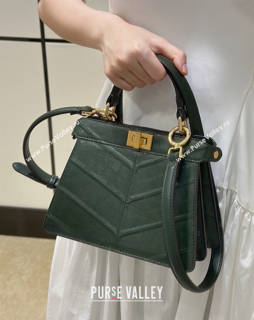 Fendi Peekaboo ISeeU Petite Bag in Shiny Chevron Eel Embossed Leather Green 2026 8701 (CL-260409105)