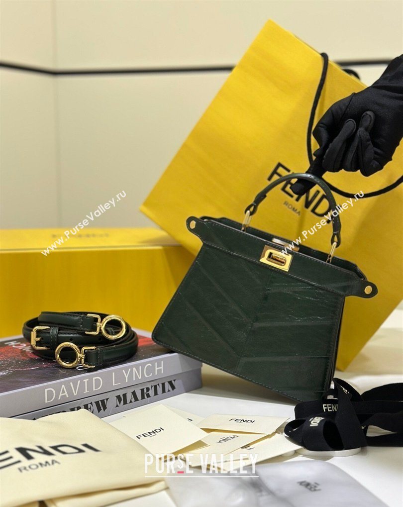Fendi Peekaboo ISeeU Petite Bag in Shiny Chevron Eel Embossed Leather Green 2026 8701 (CL-260409105)