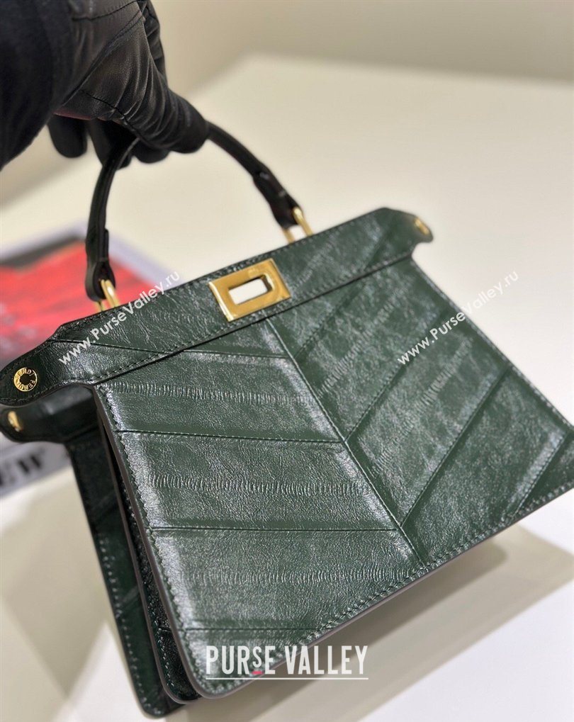 Fendi Peekaboo ISeeU Petite Bag in Shiny Chevron Eel Embossed Leather Green 2026 8701 (CL-260409105)