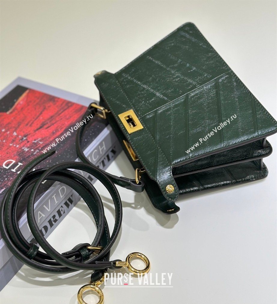 Fendi Peekaboo ISeeU Petite Bag in Shiny Chevron Eel Embossed Leather Green 2026 8701 (CL-260409105)