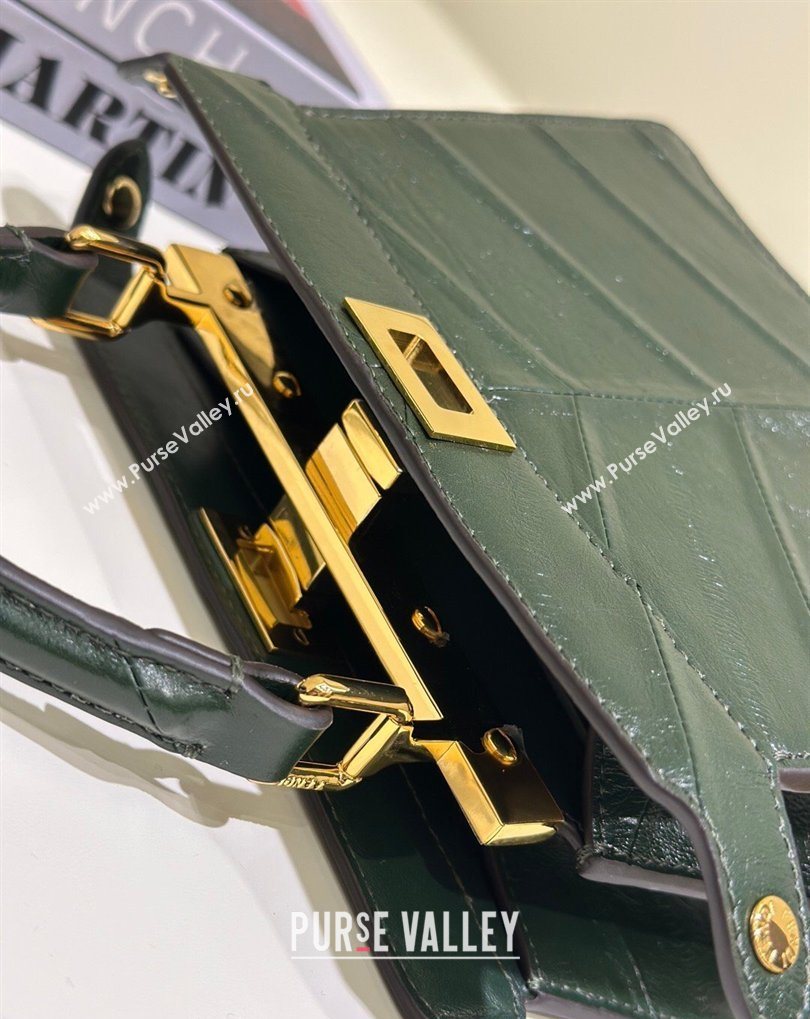 Fendi Peekaboo ISeeU Petite Bag in Shiny Chevron Eel Embossed Leather Green 2026 8701 (CL-260409105)