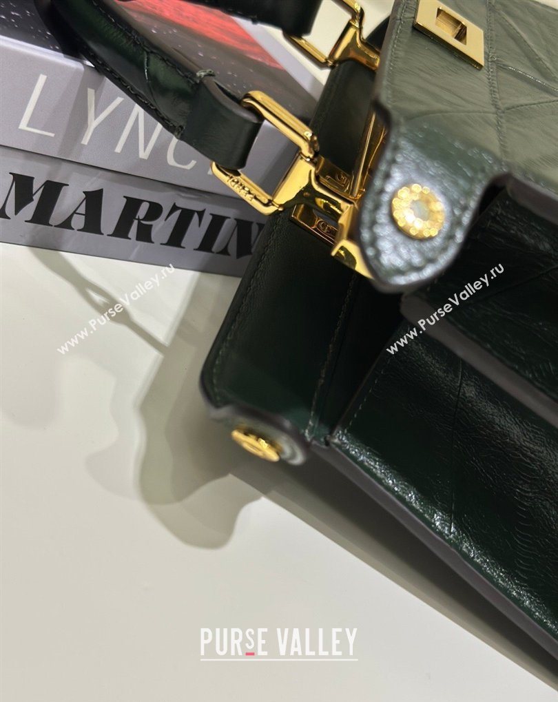 Fendi Peekaboo ISeeU Petite Bag in Shiny Chevron Eel Embossed Leather Green 2026 8701 (CL-260409105)