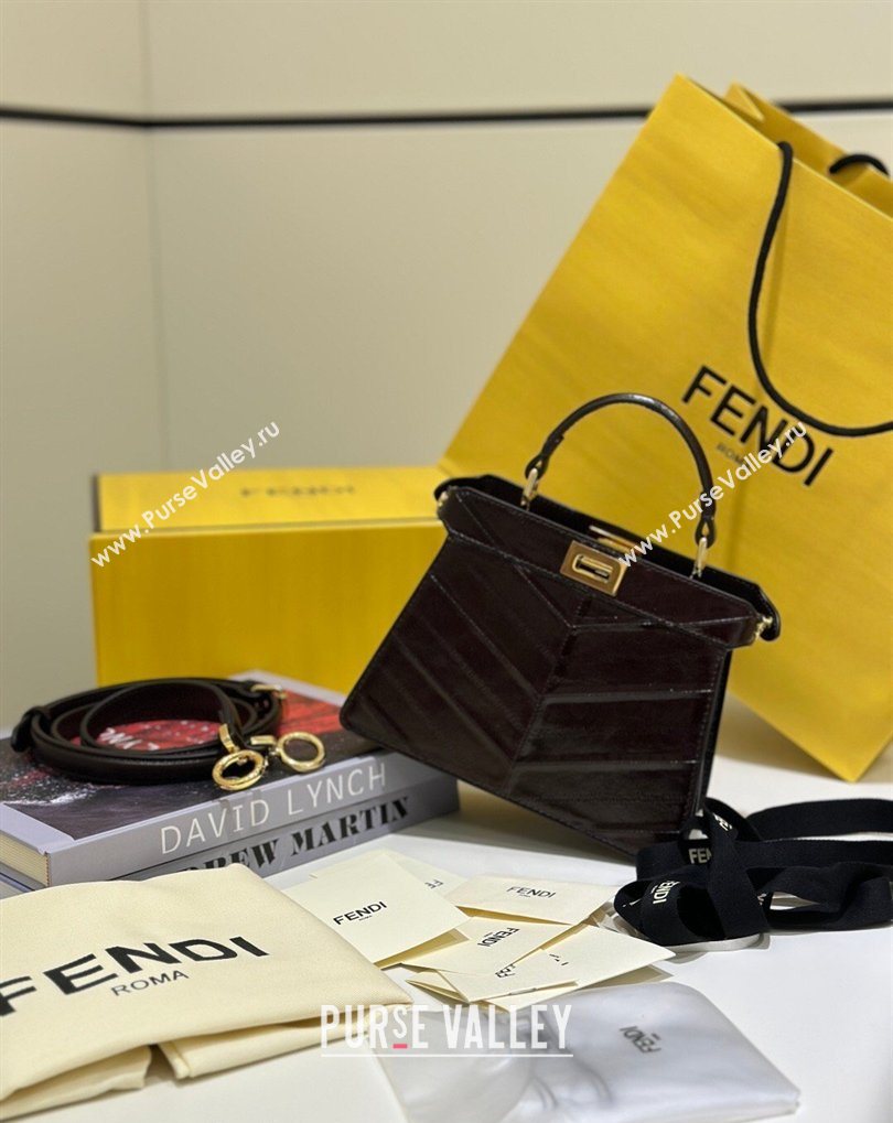 Fendi Peekaboo ISeeU Petite Bag in Shiny Chevron Eel Embossed Leather Brown 2026 8701 (CL-260409106)