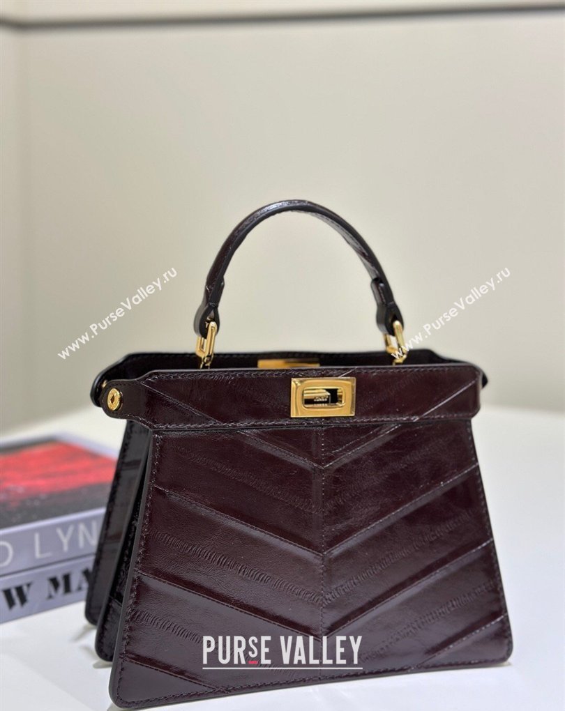 Fendi Peekaboo ISeeU Petite Bag in Shiny Chevron Eel Embossed Leather Brown 2026 8701 (CL-260409106)