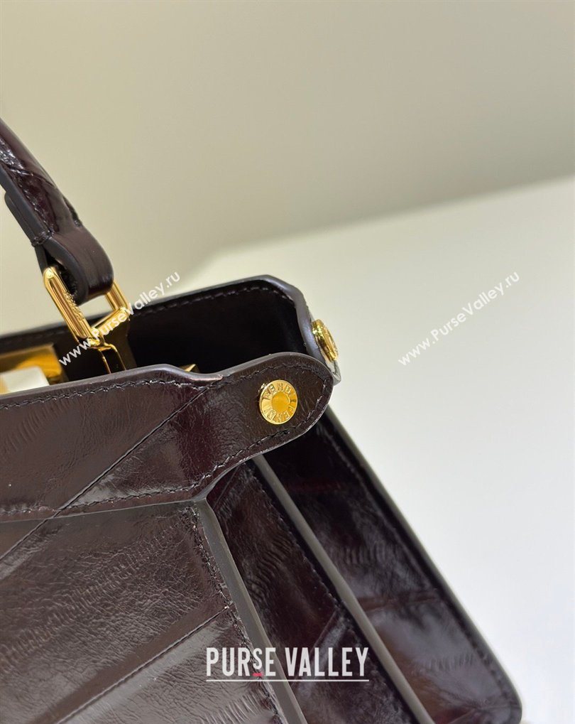 Fendi Peekaboo ISeeU Petite Bag in Shiny Chevron Eel Embossed Leather Brown 2026 8701 (CL-260409106)