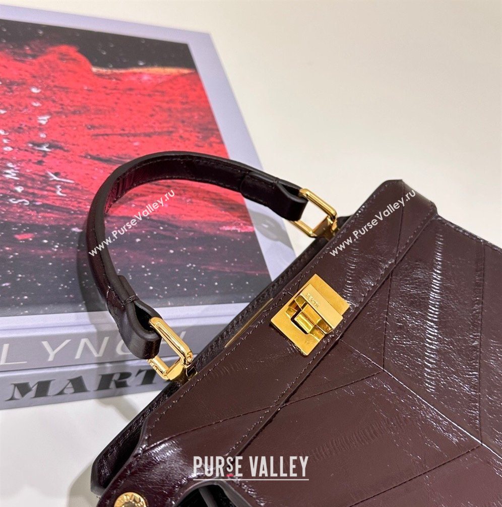 Fendi Peekaboo ISeeU Petite Bag in Shiny Chevron Eel Embossed Leather Brown 2026 8701 (CL-260409106)