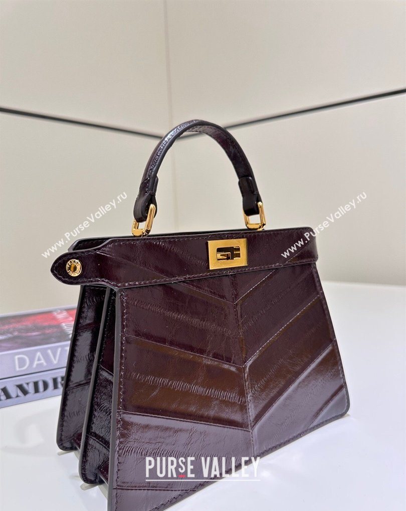 Fendi Peekaboo ISeeU Petite Bag in Shiny Chevron Eel Embossed Leather Brown 2026 8701 (CL-260409106)
