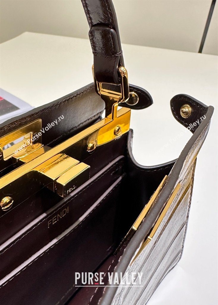 Fendi Peekaboo ISeeU Petite Bag in Shiny Chevron Eel Embossed Leather Brown 2026 8701 (CL-260409106)