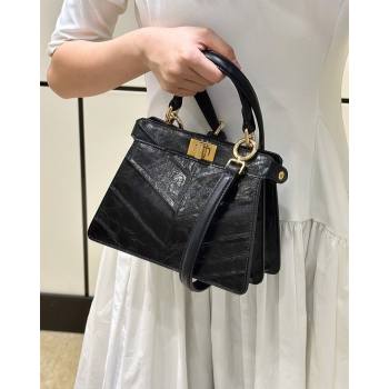 Fendi Peekaboo ISeeU Petite Bag in Shiny Chevron Eel Embossed Leather Black 2026 8701 (CL-260409107)