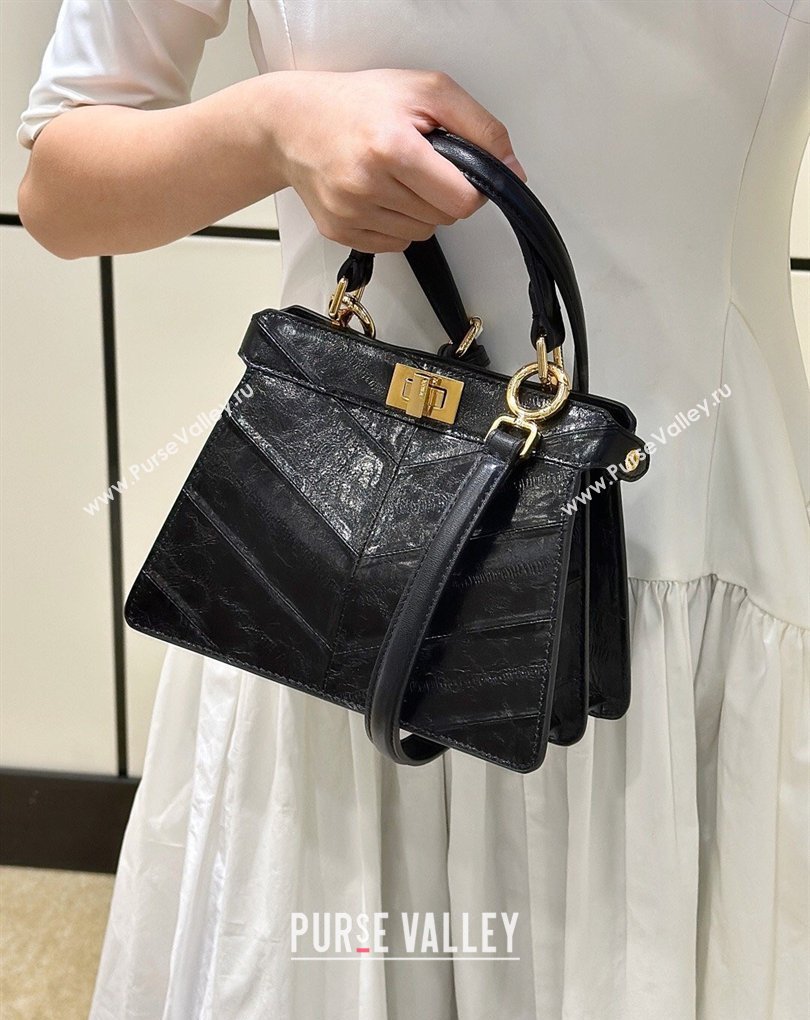 Fendi Peekaboo ISeeU Petite Bag in Shiny Chevron Eel Embossed Leather Black 2026 8701 (CL-260409107)