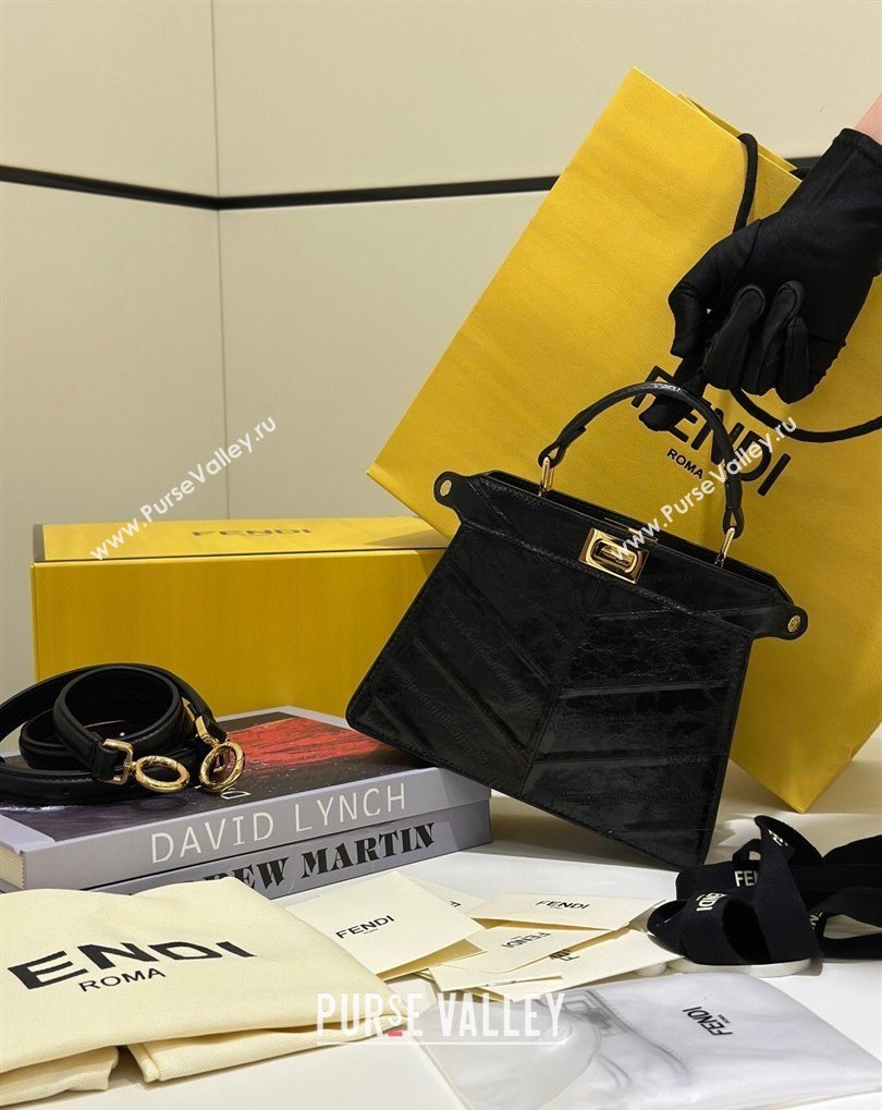 Fendi Peekaboo ISeeU Petite Bag in Shiny Chevron Eel Embossed Leather Black 2026 8701 (CL-260409107)