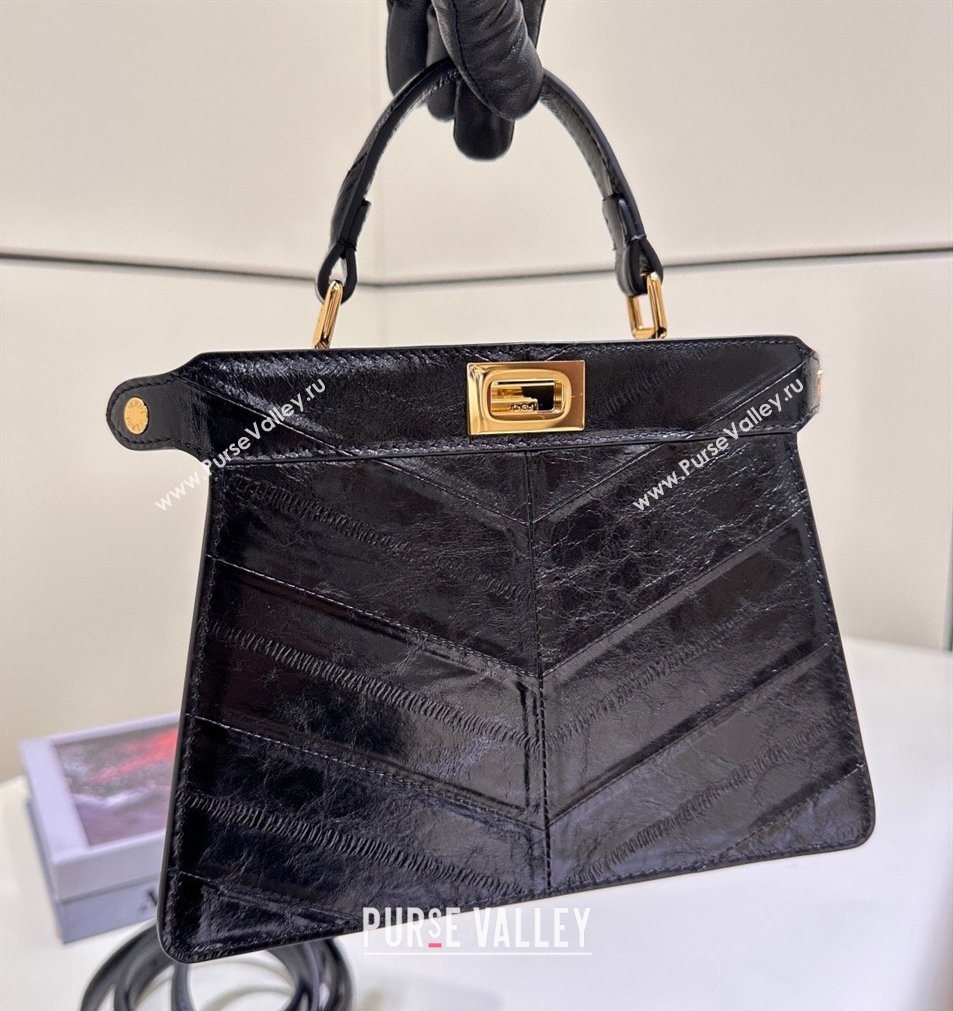 Fendi Peekaboo ISeeU Petite Bag in Shiny Chevron Eel Embossed Leather Black 2026 8701 (CL-260409107)