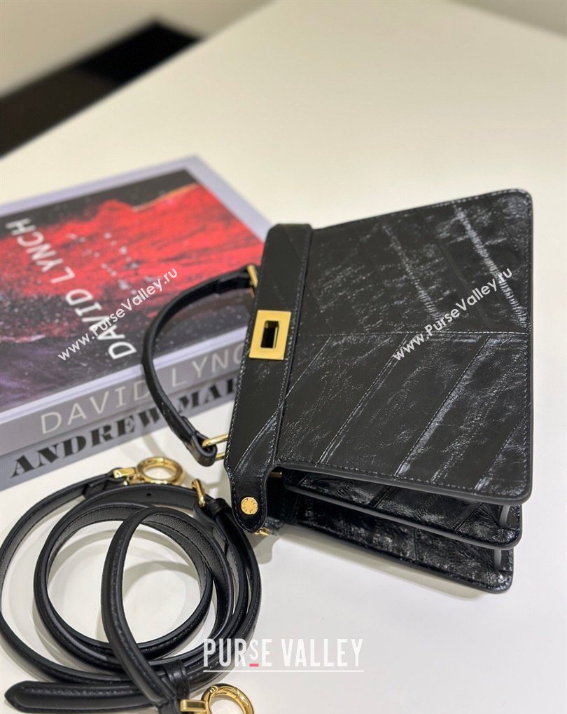 Fendi Peekaboo ISeeU Petite Bag in Shiny Chevron Eel Embossed Leather Black 2026 8701 (CL-260409107)