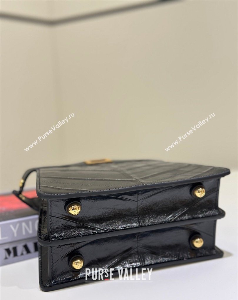 Fendi Peekaboo ISeeU Petite Bag in Shiny Chevron Eel Embossed Leather Black 2026 8701 (CL-260409107)