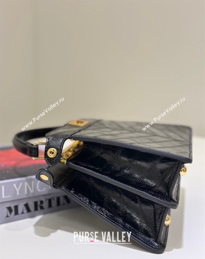 Fendi Peekaboo ISeeU Petite Bag in Shiny Chevron Eel Embossed Leather Black 2026 8701 (CL-260409107)