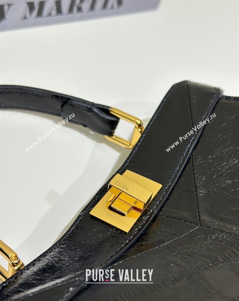 Fendi Peekaboo ISeeU Petite Bag in Shiny Chevron Eel Embossed Leather Black 2026 8701 (CL-260409107)