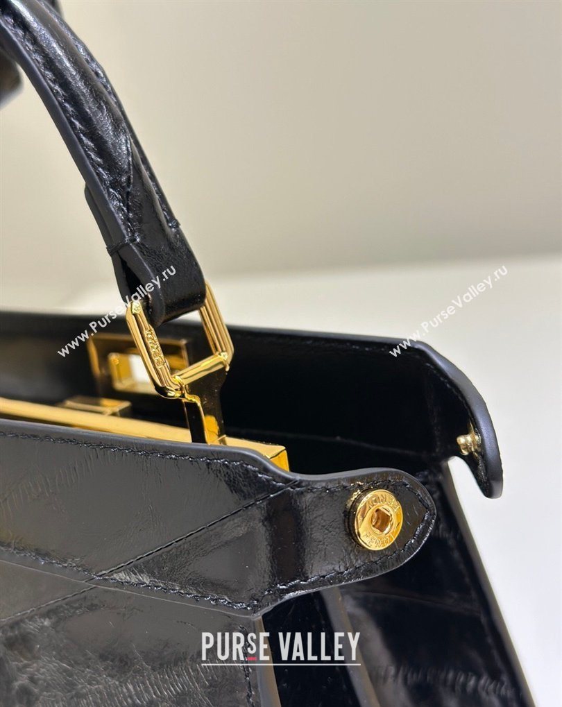 Fendi Peekaboo ISeeU Petite Bag in Shiny Chevron Eel Embossed Leather Black 2026 8701 (CL-260409107)