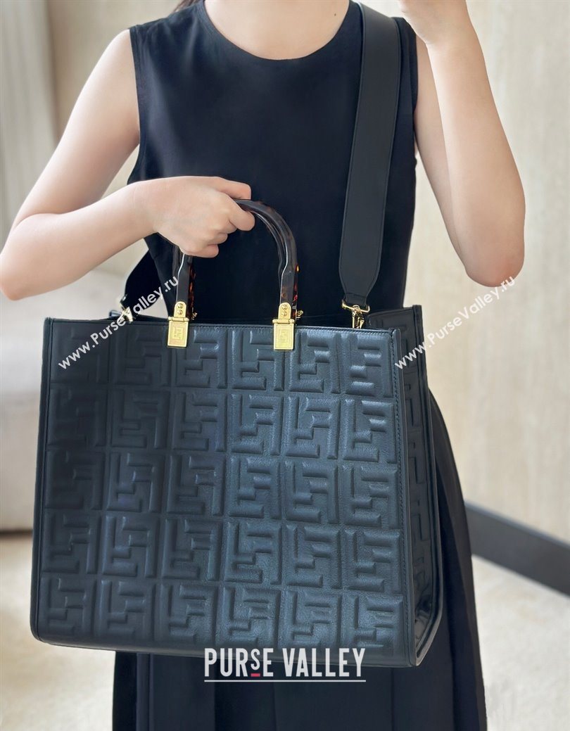 Fendi Sunshine Shopper Medium Bag in FF Leather Black 2025 8597L (CL-250628017)