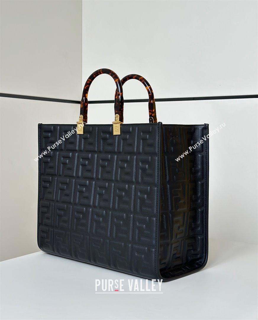 Fendi Sunshine Shopper Medium Bag in FF Leather Black 2025 8597L (CL-250628017)