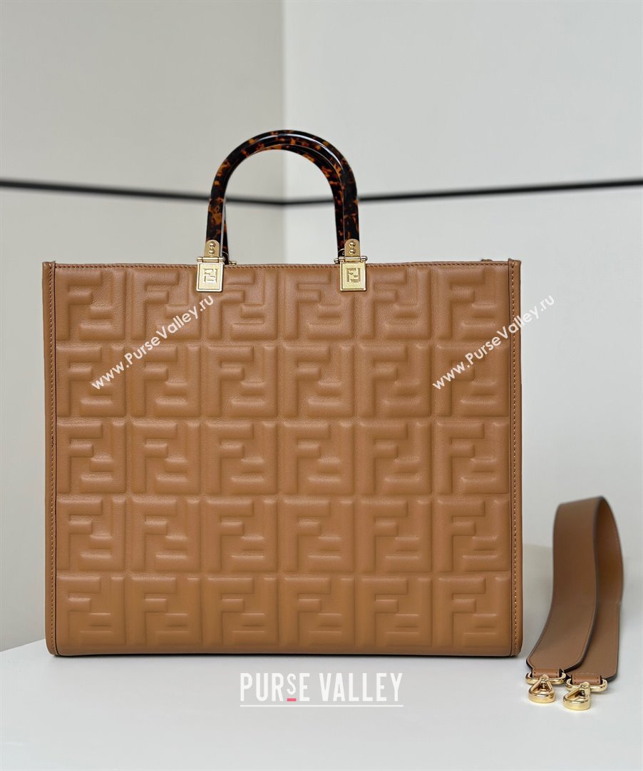Fendi Sunshine Shopper Medium Bag in FF Leather Brown 2025 8597L (CL-250628018)
