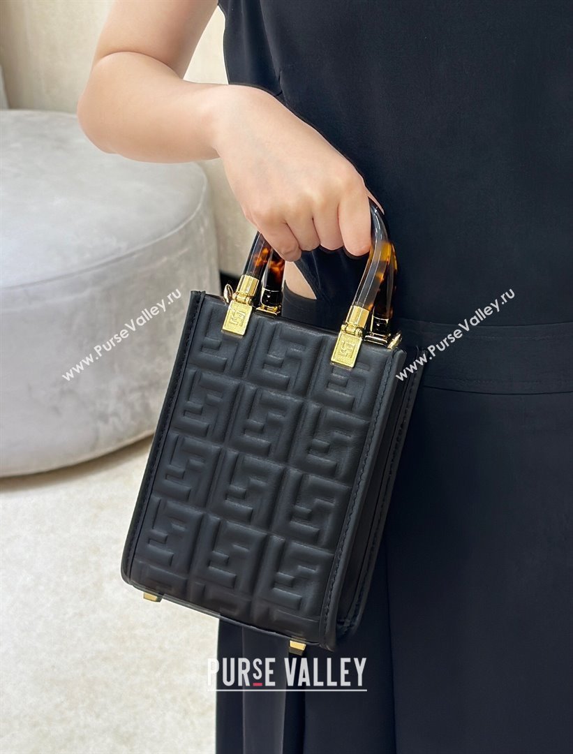 Fendi Mini Sunshine Shopper Bag in FF Leather Black 2025 8597S (CL-250628021)