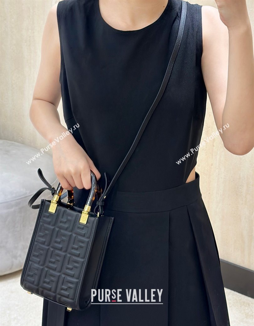 Fendi Mini Sunshine Shopper Bag in FF Leather Black 2025 8597S (CL-250628021)