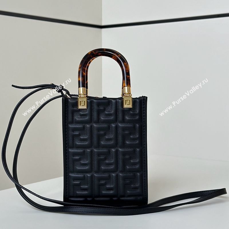 Fendi Mini Sunshine Shopper Bag in FF Leather Black 2025 8597S (CL-250628021)