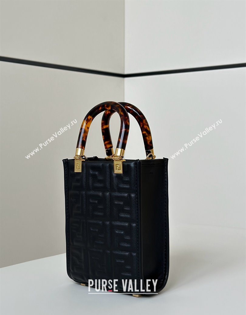 Fendi Mini Sunshine Shopper Bag in FF Leather Black 2025 8597S (CL-250628021)