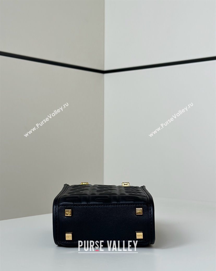 Fendi Mini Sunshine Shopper Bag in FF Leather Black 2025 8597S (CL-250628021)