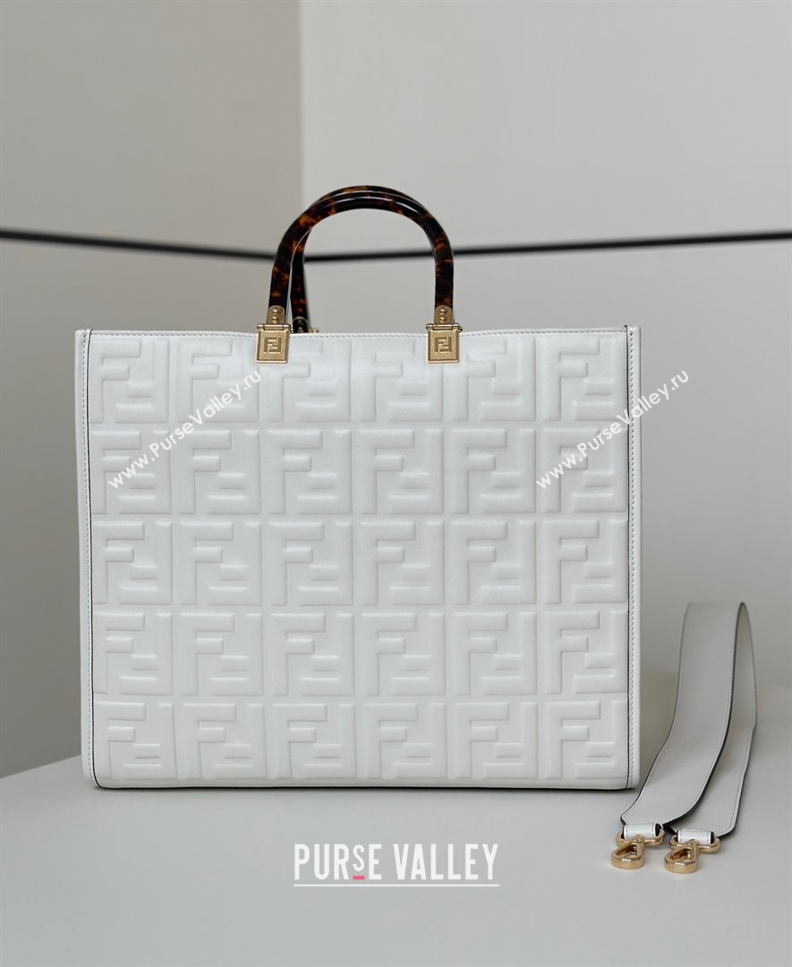 Fendi Sunshine Shopper Medium Bag in FF Leather White 2025 8597L (CL-250628016)