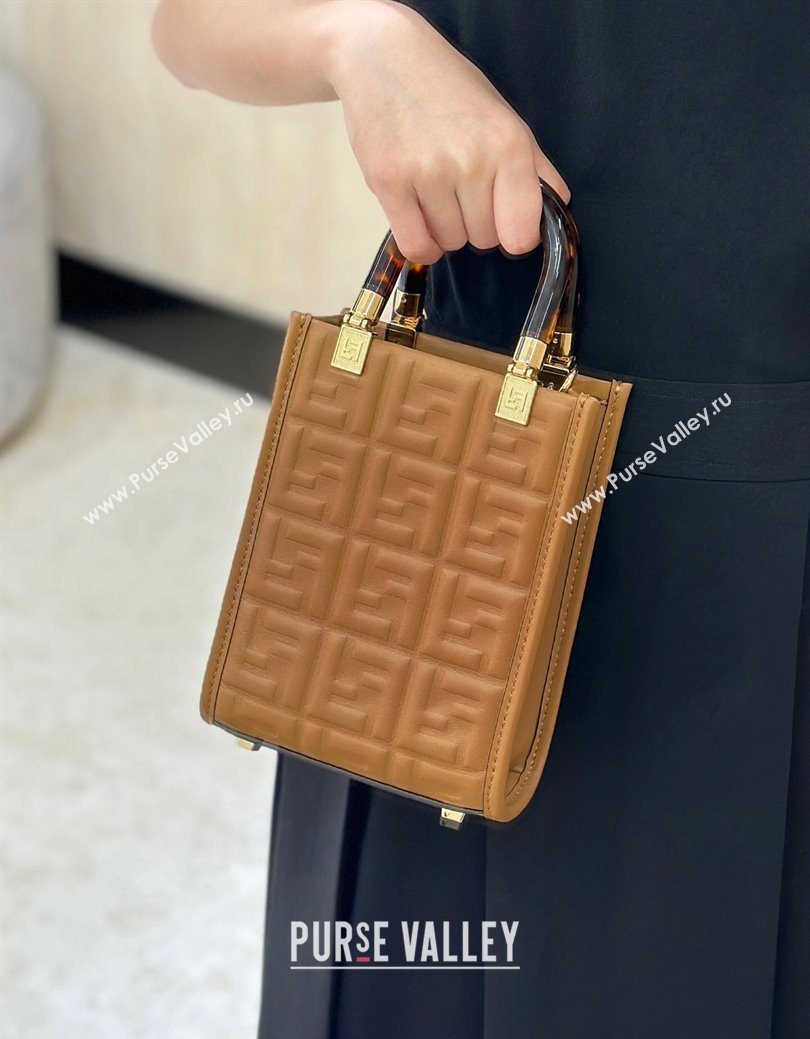 Fendi Mini Sunshine Shopper Bag in FF Leather Brown 2025 8597S (CL-250628022)