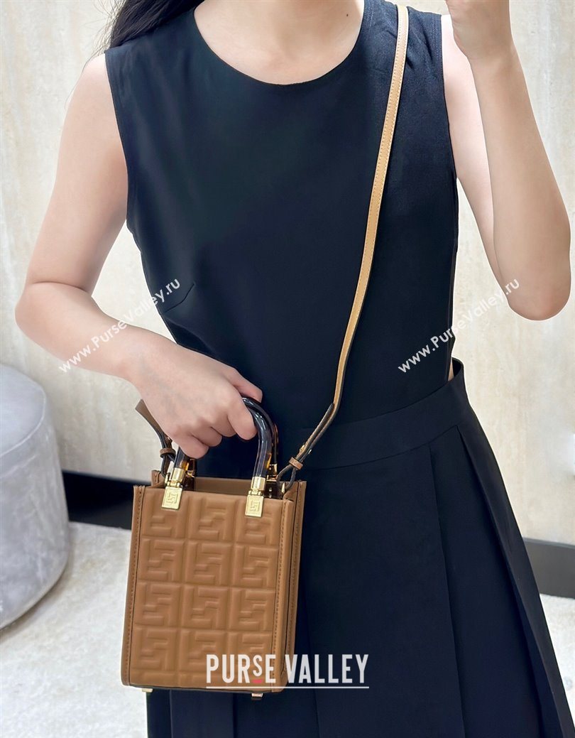 Fendi Mini Sunshine Shopper Bag in FF Leather Brown 2025 8597S (CL-250628022)