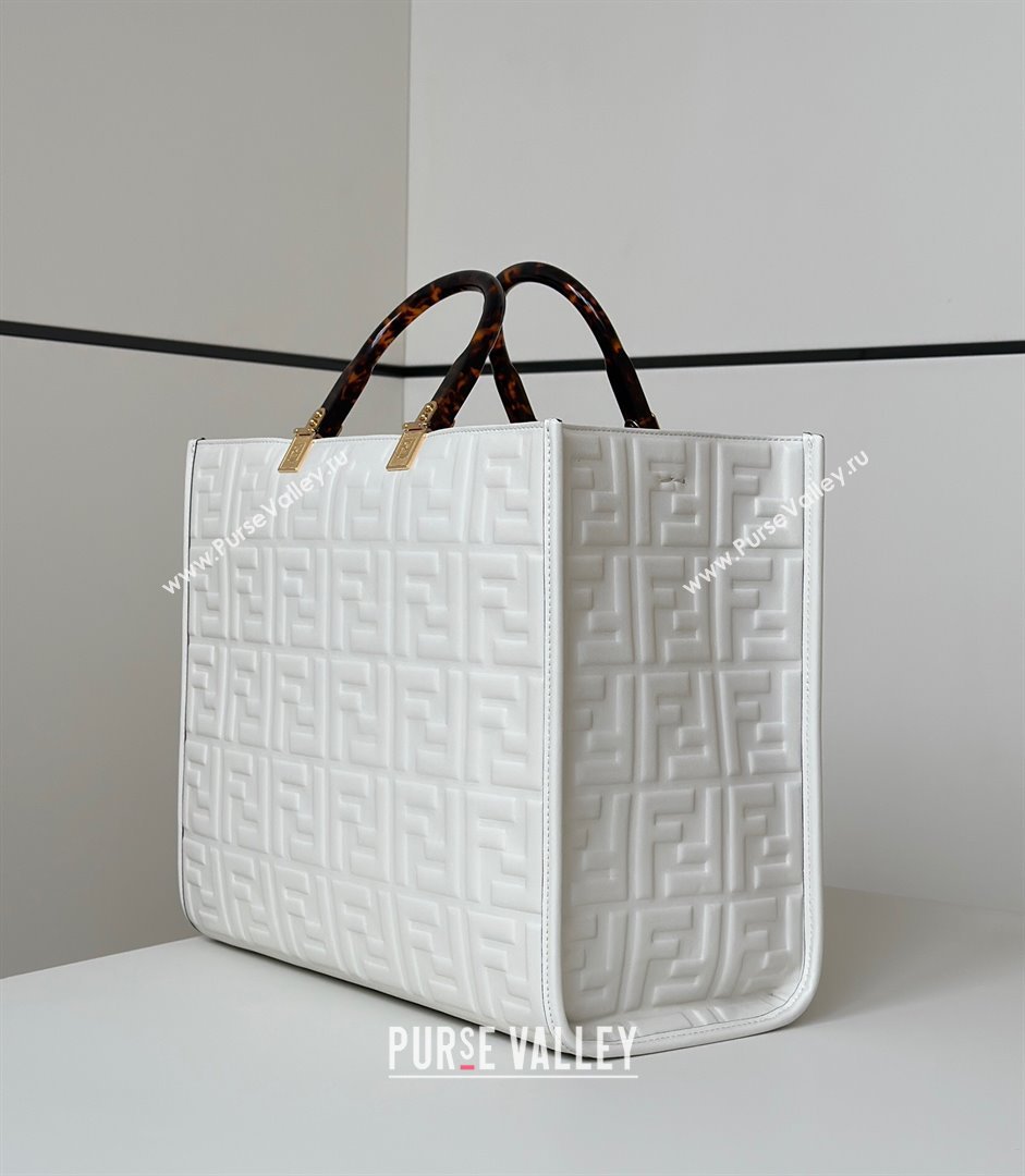 Fendi Sunshine Shopper Medium Bag in FF Leather White 2025 8597L (CL-250628016)