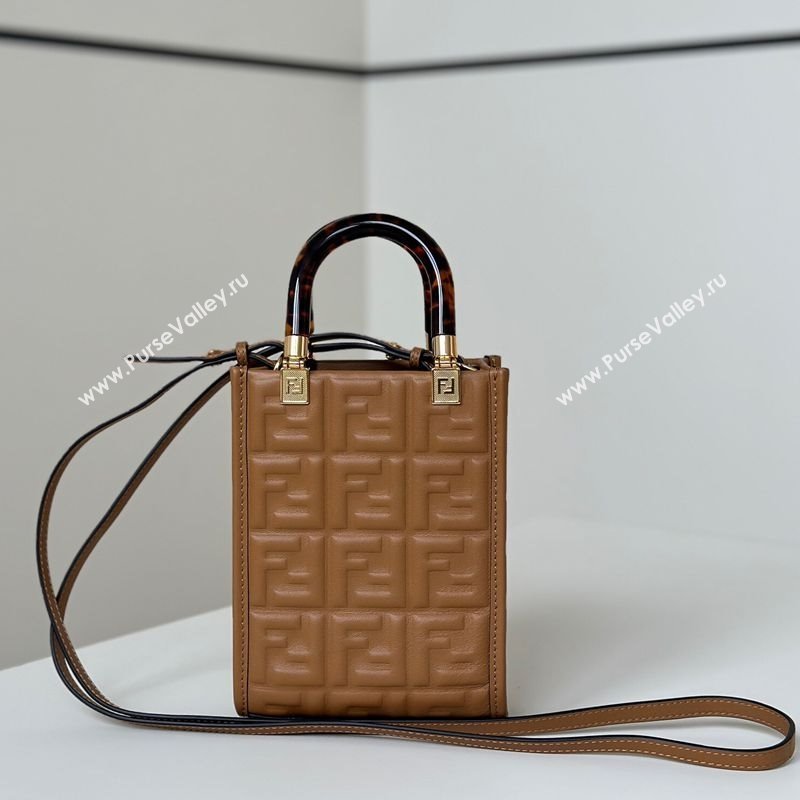 Fendi Mini Sunshine Shopper Bag in FF Leather Brown 2025 8597S (CL-250628022)