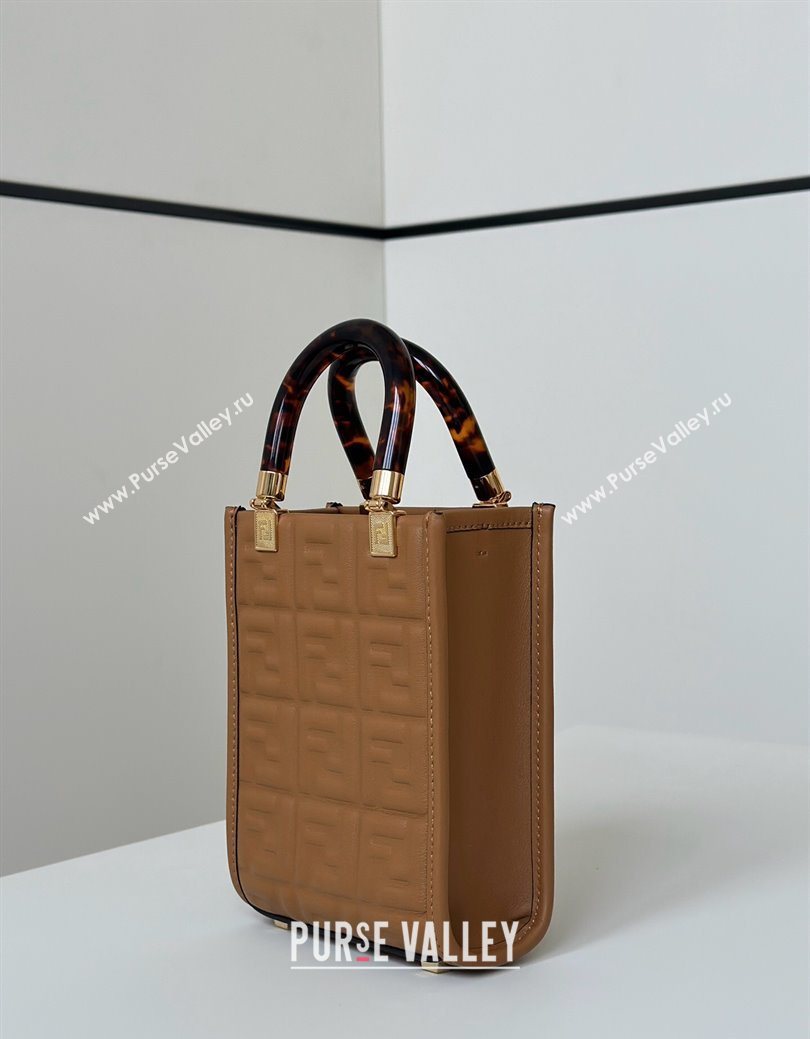 Fendi Mini Sunshine Shopper Bag in FF Leather Brown 2025 8597S (CL-250628022)