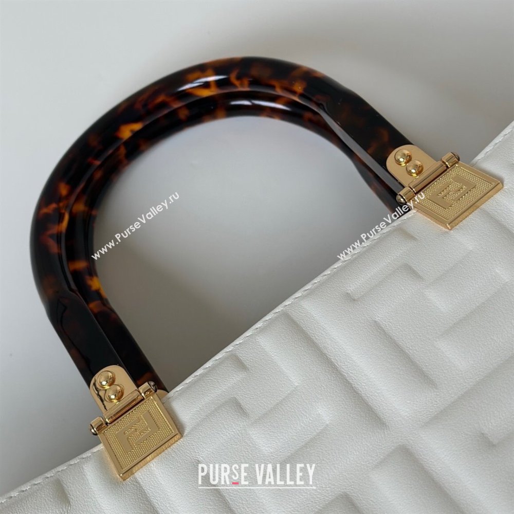 Fendi Sunshine Shopper Medium Bag in FF Leather White 2025 8597L (CL-250628016)