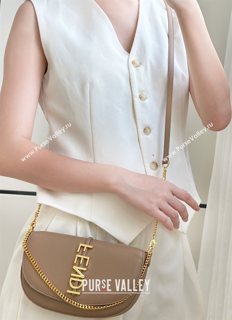 Fendi Fendigraphy Wallet on Chain Mini bag in Leather Apricot 2025 8687 (CL-250930017)